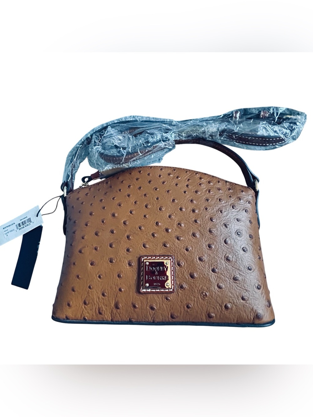 Dooney & Bourke Cognac Ostrich-Embossed Crossbody with Tassel - Picture 6 of 6